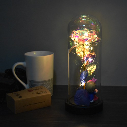 Beauty and the beast eternal enchanted rose flower in a glass jar with golden LED lightings for your loved one this Valentines Day